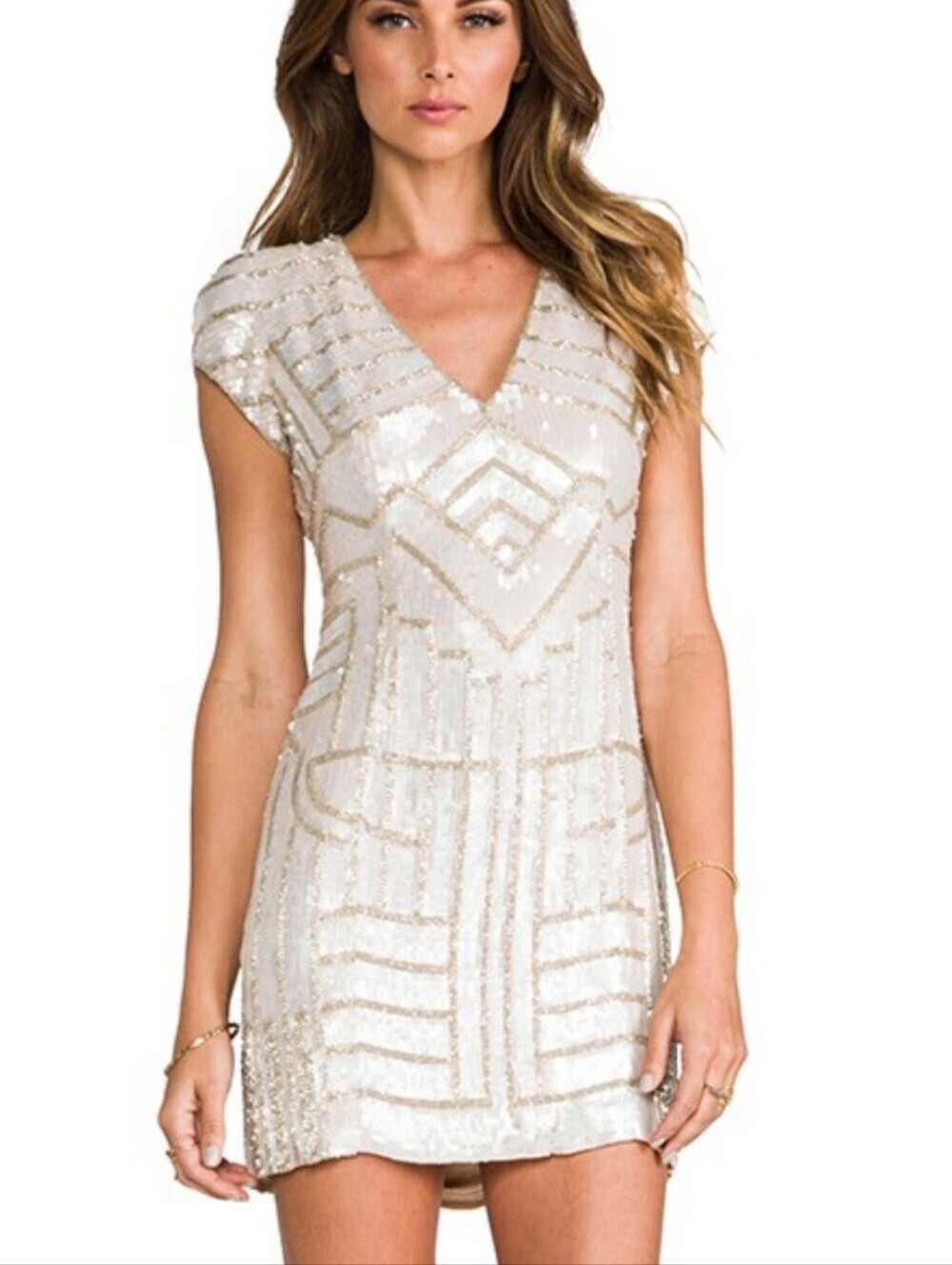 Parker Serena Silk Sequins Muted Cream Gold Beaded Mini Dress Wmn XS Cocktail